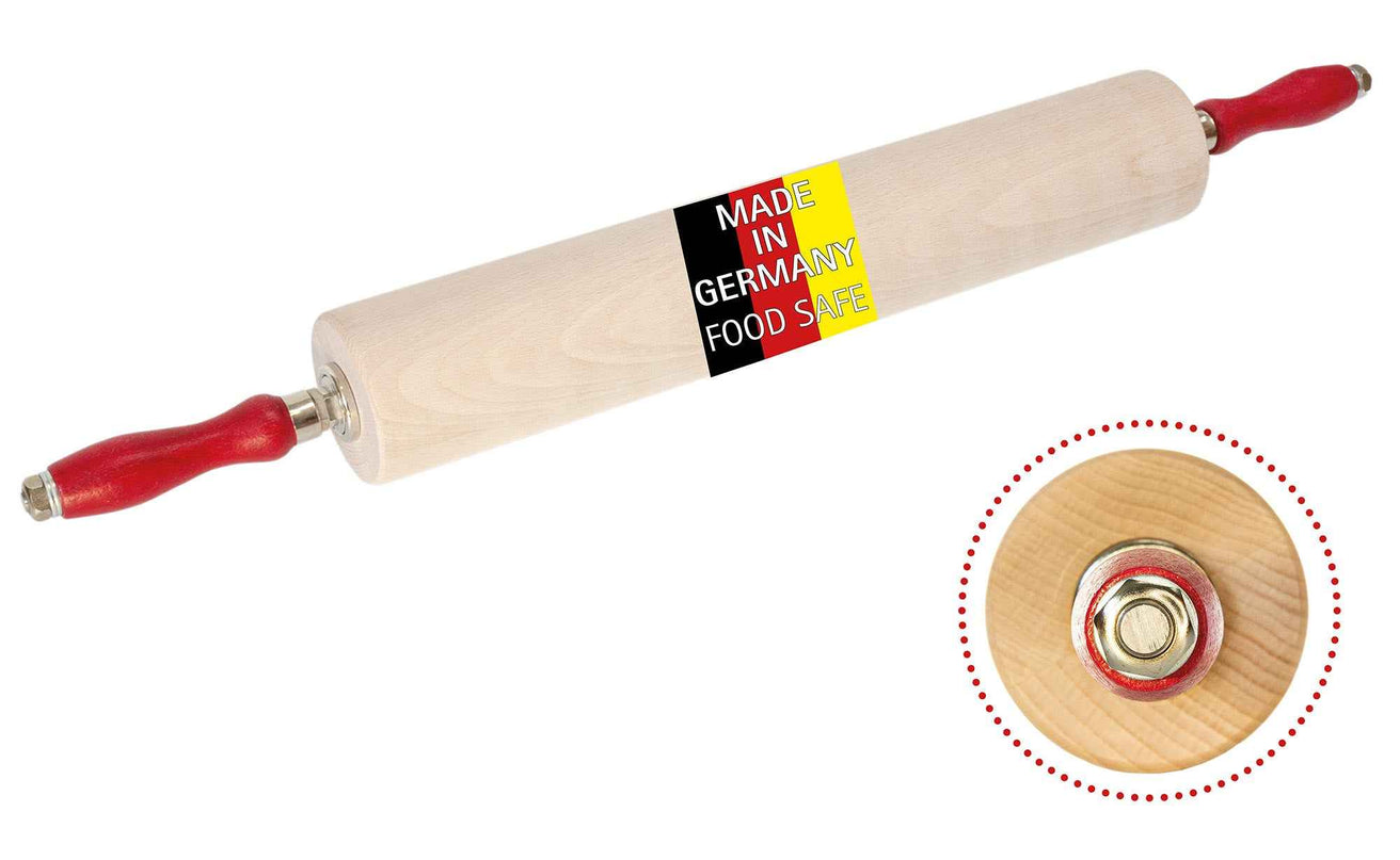 Rouleau à pâtisserie professionnel en bois de hêtre avec roulement à billes, 30–45 cm